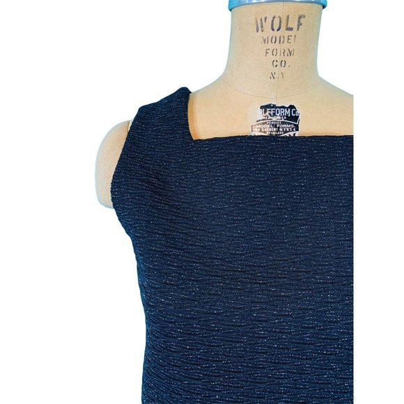 Vintage 60s Shift Dress Womens Medium Black Silver Metallic Cintura - Picture 5 of 10